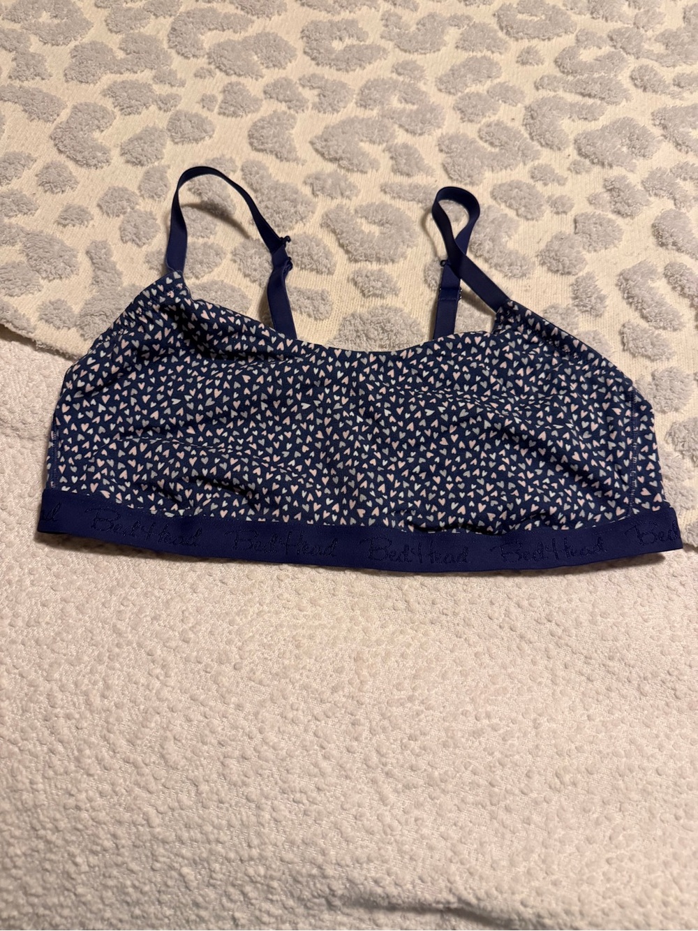 BedHead Navy Bralette with White Heart Print